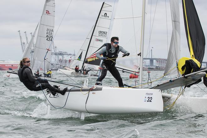 AUS 249 is Olivia Mackay and Micah Wilkinson from NZL who are third overall after posting a 3, 3 and 7 for the day. - Pinkster Gin 2017 F18 Australian Championship ©  Alex McKinnon Photography http://www.alexmckinnonphotography.com